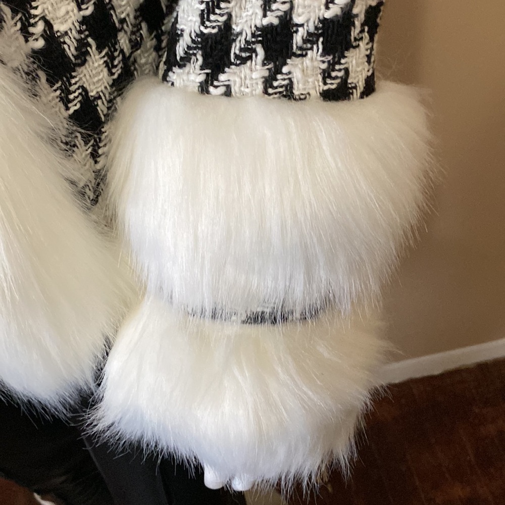 Woman's Azalea Wang Faux Fur Checker Winter Coat - Black & White - Size XL - Picture 7 of 16